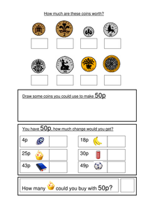 money worksheets ks1 coin recognition change and problem