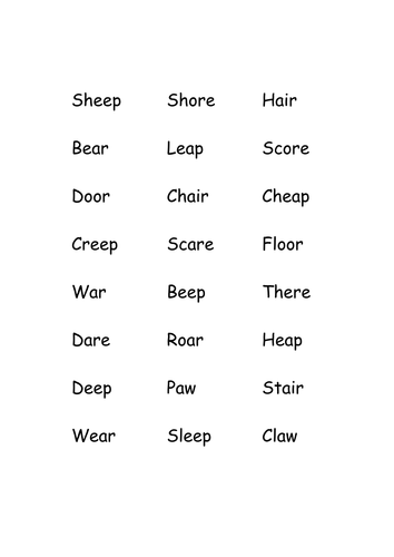 matching rhyming words for mixed year 12 class