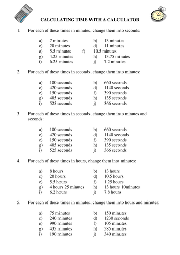 Converting Times with a Calculator Worksheet | Teaching Resources