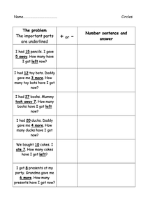 addition Lottie81 Teaching problems subtraction tes  word  UK addition Y2 and by number  missing