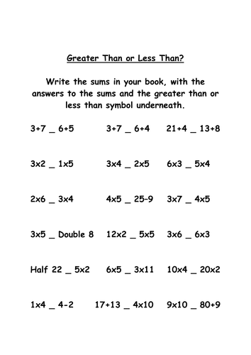 Greater than or less than worksheets | Teaching Resources