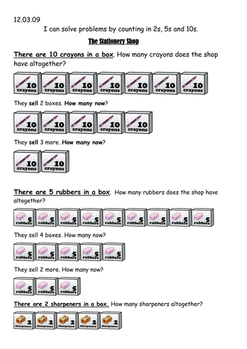 multiplication problems worksheet counting in 2s 5s and