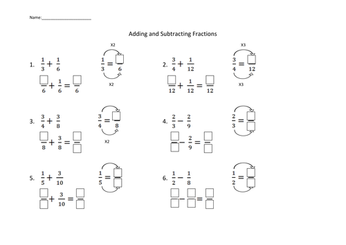 Adding and Subtracting Fractions Worksheet | Teaching Resources