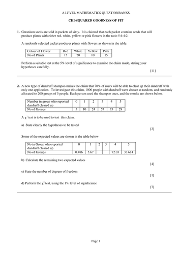 Worksheets Permutation Worksheet a level post 16 statistics revision worksheets by mohmahm questions chi squared goodness of fit doc