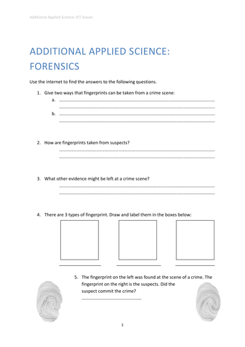 Forensics: Fingerprint Research Worksheet | Teaching Resources