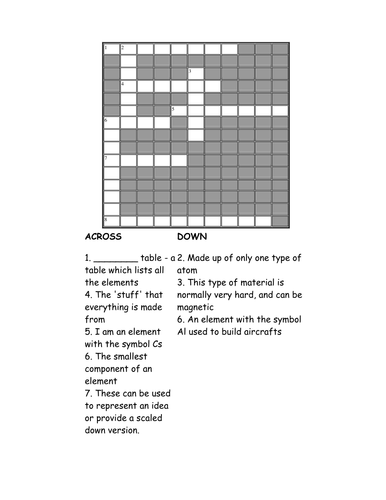 elements-crossword-teaching-resources