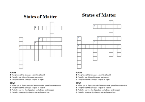 States Of Matter Crossword Wordsearch Teaching Resources