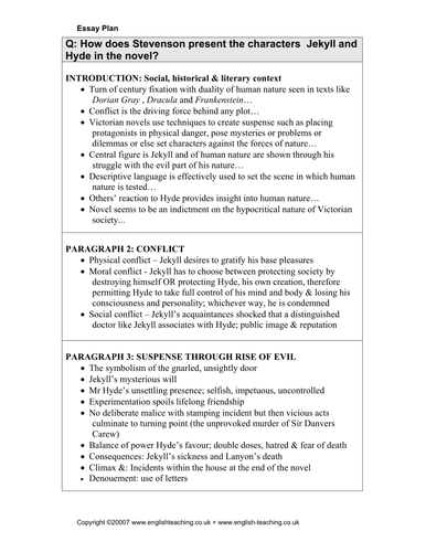 Jekyll And Hyde By Robert Louis Stevenson Essay Plan Teaching Resources