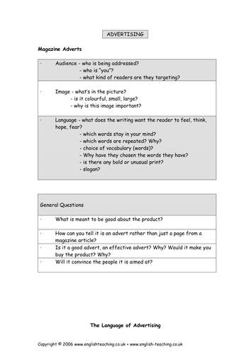 Advertising: TV and Radio | Teaching Resources