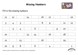 missing numbers teaching resources