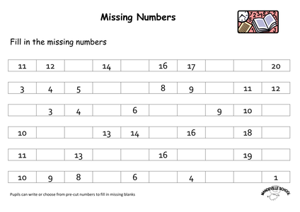 in worksheet fill 1 the numbers 1-20 missing number Missing 20.doc