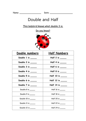 doubles and halves worksheet up to 24 by waiguoren