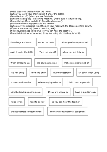 textiles health and safety starter activity teaching resources