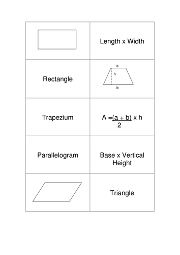 Area of different shapes match activity | Teaching Resources