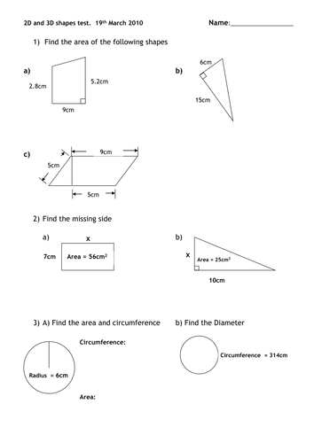 2d and 3d shapes and volume assessment teaching resources