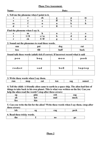 Letters and Sounds Phase 2, 3,4 and 5 Assessment | Teaching Resources