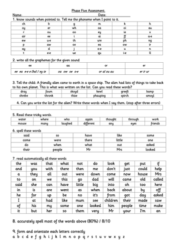 Letters and Sounds Phase 2, 3,4 and 5 Assessment | Teaching Resources