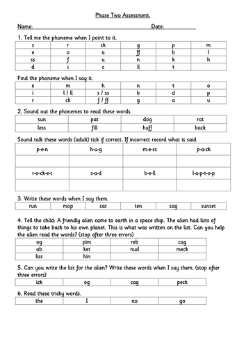 Letters and Sounds Phase 2, 3,4 and 5 Assessment | Teaching Resources