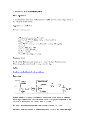 A transistor as a current amplifier | Teaching Resources