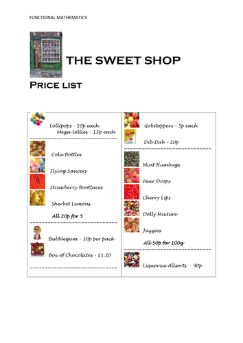Printables Functional Math Worksheets functional math worksheets vintagegrn ks3ks4 maths task sweet shop by clongmoor teaching