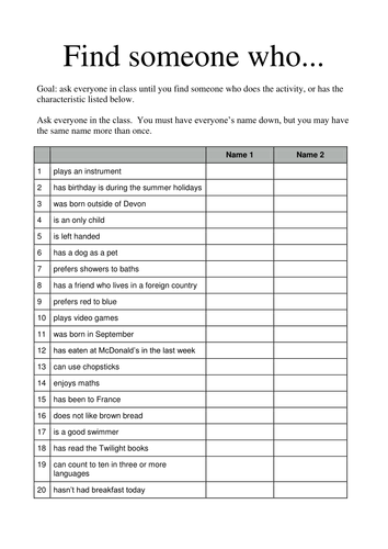 Find Someone Who | Teaching Resources