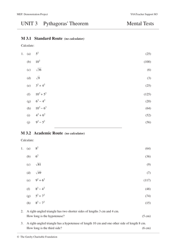 Year 8 Pythagoras Worksheets