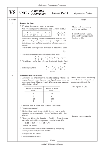 KS3 Ratio and Proportion (MEP – Year 8 – Unit 7) | Teaching Resources