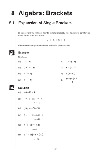 ks3 algebra brackets mep year 8 unit 8 teaching