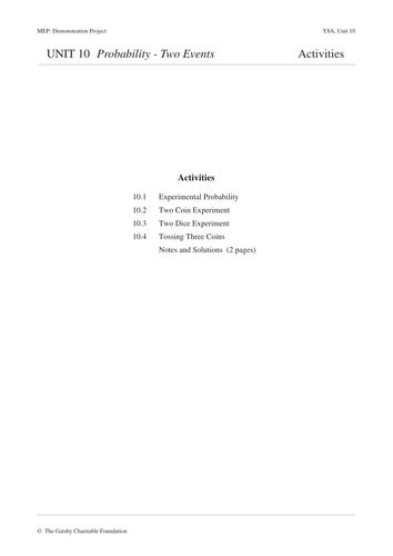 ks3 probability of two events year 8 unit 10 teaching resources