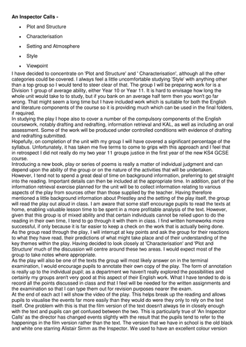 notes for teaching an inspector calls hm | Teaching Resources
