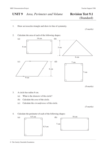 area perimeter volume mep year 9 unit 9 teaching resources