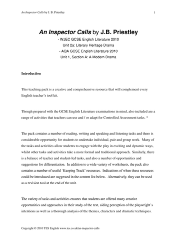 An inspector calls teaching guide picture