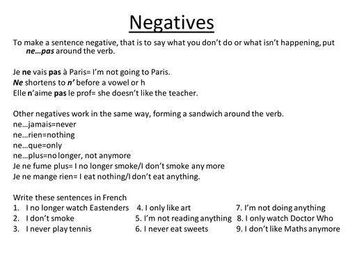 Negatives and describing picture | Teaching Resources