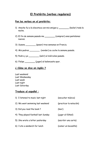 spanish preterite el preterito teaching resources