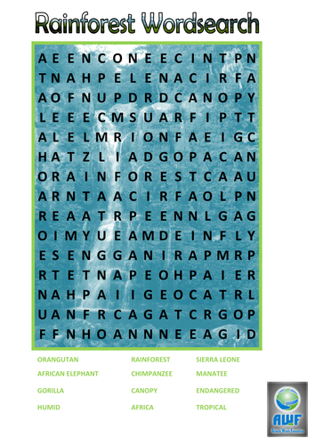 rainforests wordsearch teaching resources