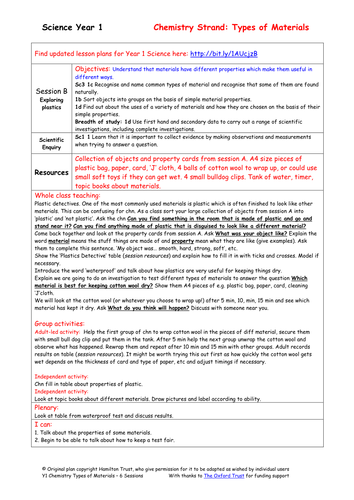 plastic material pdf grades Teaching plastics  TES Resources   HamiltonTrust by Exploring