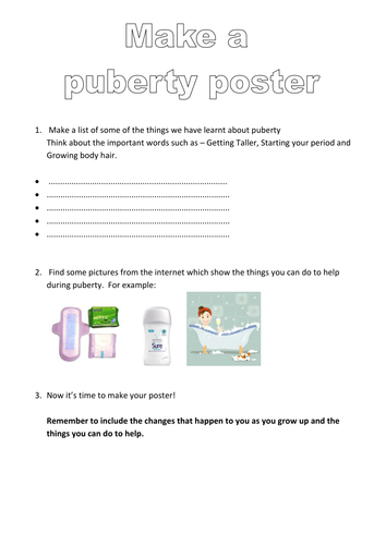 Simple puberty worksheets for girls | Teaching Resources
