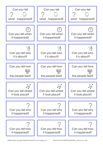 Inference bookmarks (Widgit symbol support) | Teaching Resources