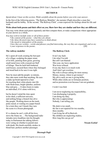 WJEC GCSE English Lit 2010 - Unseen Poetry 15 | Teaching Resources