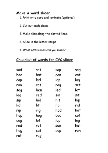 Make a word slider | Teaching Resources