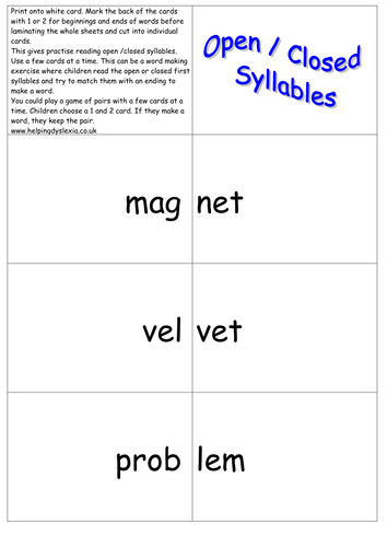 Syllables | Teaching Resources