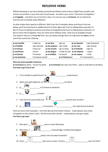 present tense reflexive verbs at ks3 teaching resources