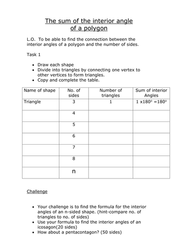 sum of Interior angles of polygons. | Teaching Resources