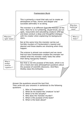 Blurb Analysis (Frankenstein by Mary Shelley) | Teaching Resources