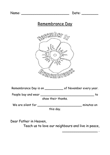Remembrance Day Worksheet by milesofsmiles76 - Teaching Resources - TES