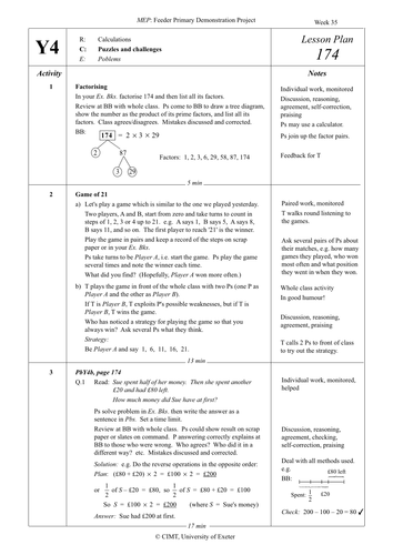 problem solving lesson year 4