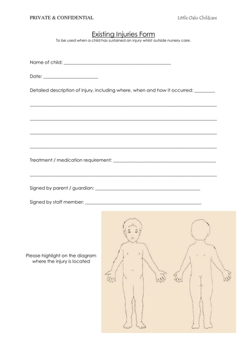 Existing Injury Form | Teaching Resources