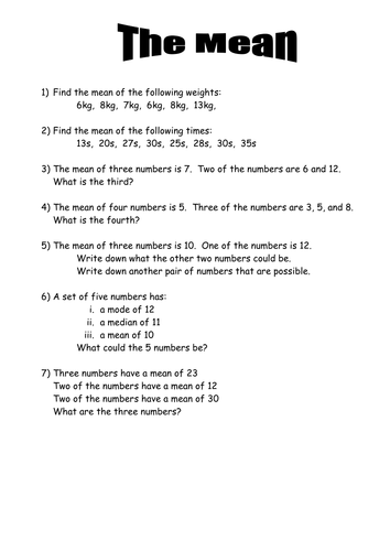 the-mean-worksheet-teaching-resources