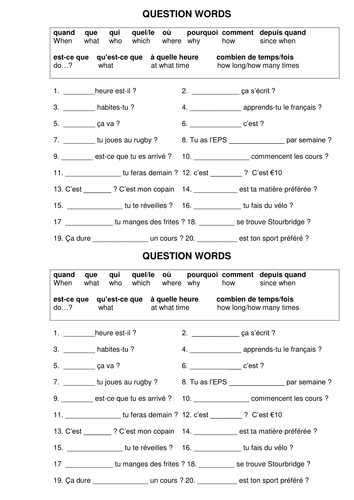 question-words-teaching-resources