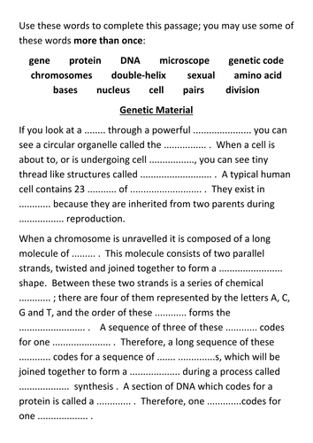 Genetic Material cloze | Teaching Resources